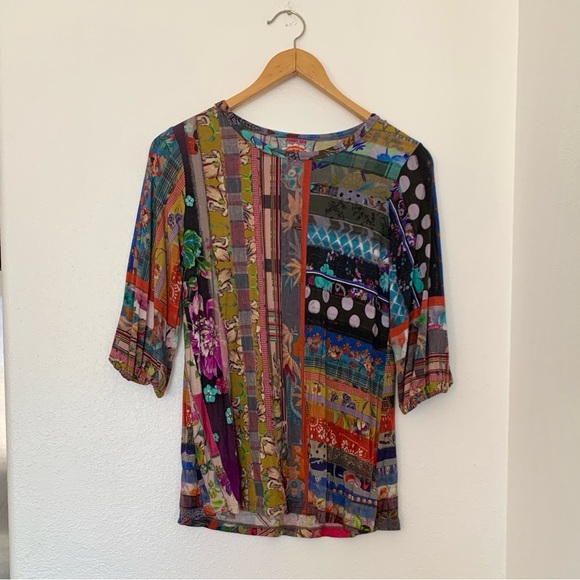 Johnny Was Sonnet Patchwork Puff Sleeve Top XS - Picture 2 of 7